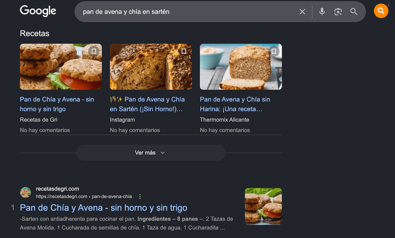 Captura de pantalla de recetas de gri en google